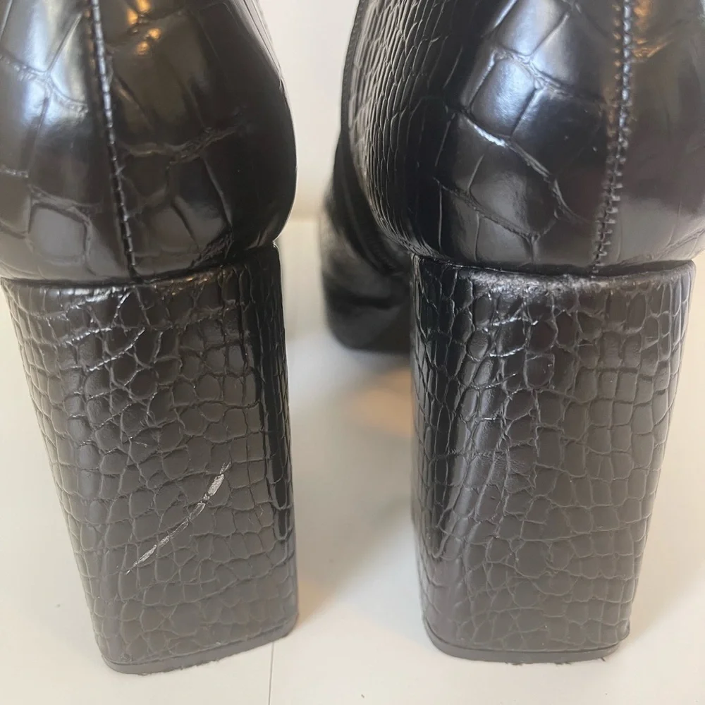 ASOS Faux Leather Black Croc Platform Heeled Ankle Boots 40